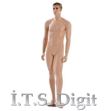 Mannequin homme plastique chair cheveux sculptes 184 cm