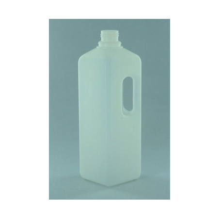 Flacon 1 litre plastique carre avec poignee + bouchon securise