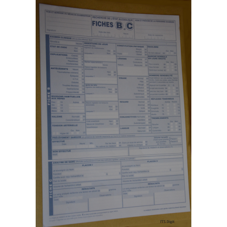 Fiche "B" et "C" Recherche Etat Alcoolemie