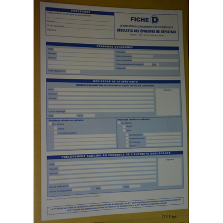 Fiche "D" Resultats des Epreuves de Depistage