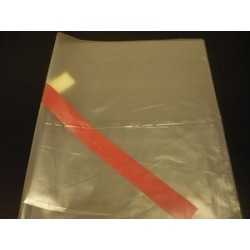 Sac polyethylene ouvert 100micron 60 x100 cm avec bande securite rouge