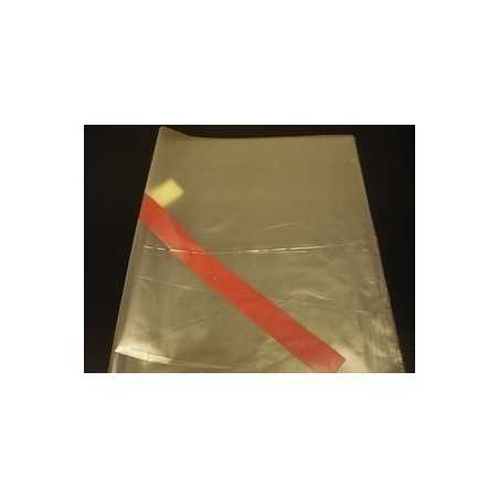 Sac polyethylene ouvert 100micron 60 x100 cm avec bande securite rouge