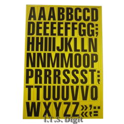 Lot de 55 lettres et 13 signes magnetiques H.38 mm - Jaune